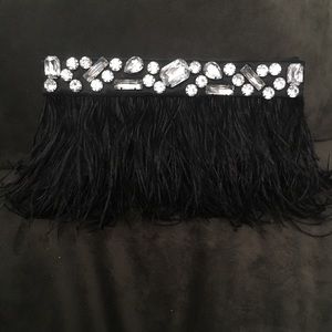 New charming Charlie black feathered clutch